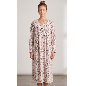 Lanz of Salzburg Nightgown Women Small White Red Fleece Floral Berry Lace Trim
